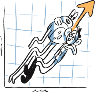 Illustration of a character riding an arrow up a growth chart