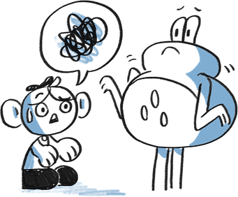 Illustration of two characters talking past each other