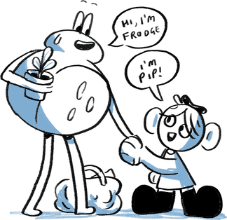 Illustration of a character introducing themselves with enthusiasm