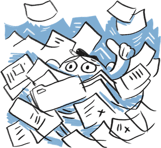 Illustration of a character buried under a heavy workload
