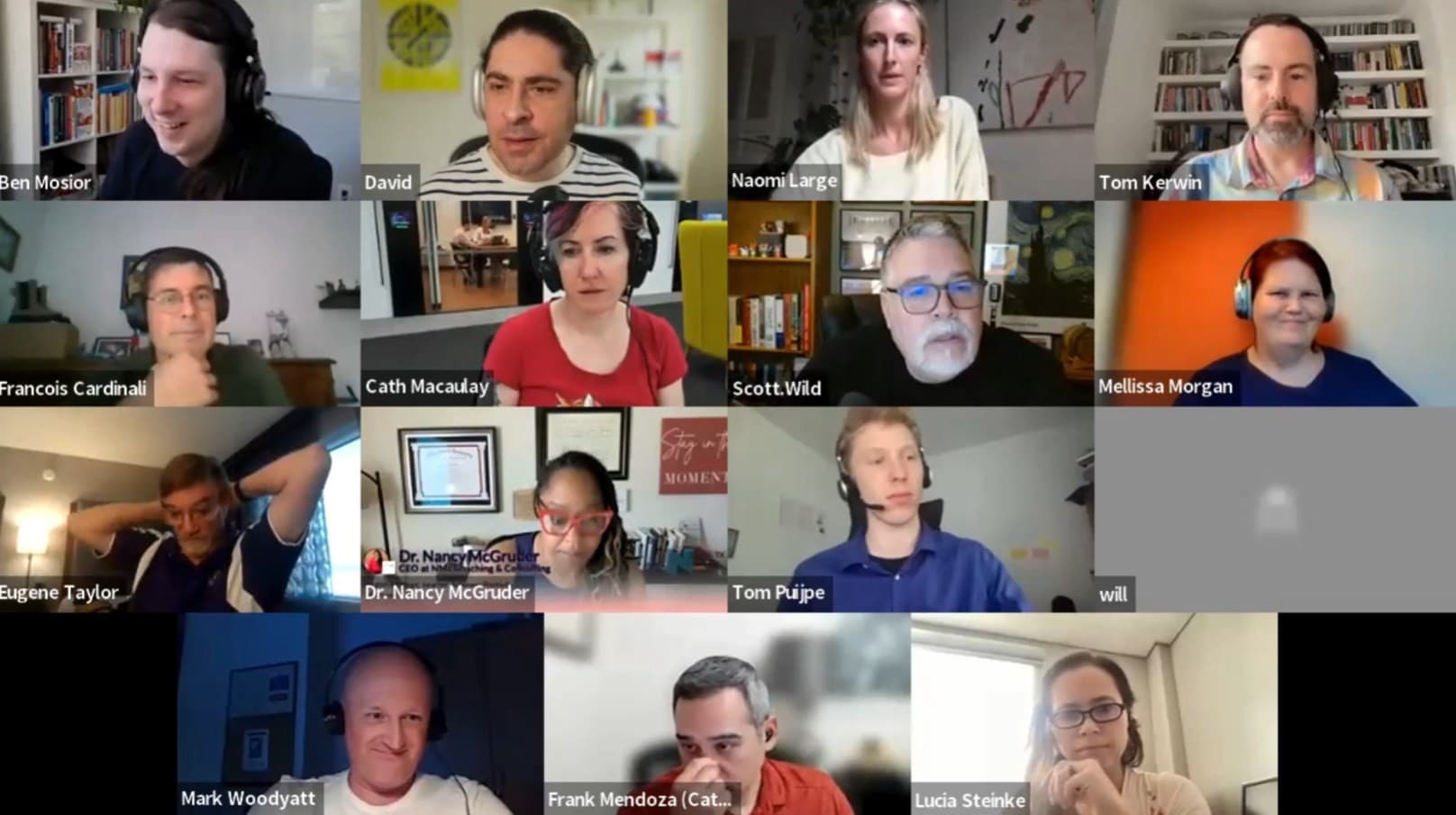 Grid of community members on a group video call